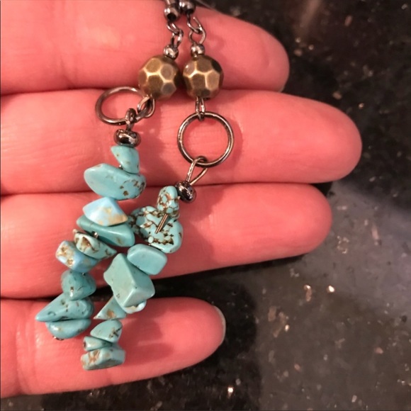 Boho turquoise brass dangle earrings - Picture 2 of 5